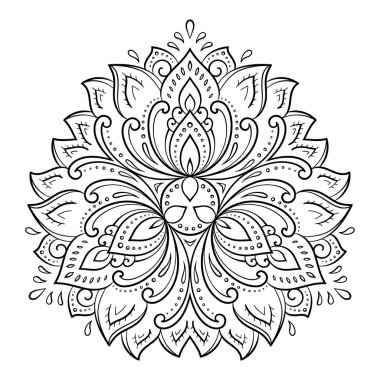 Kına, Mehndi, dövme ve dekorasyon için çiçekli dairesel desen. Etnik doğu tarzında dekoratif süs. Çizim el çizimi vektör illüstrasyonuName.