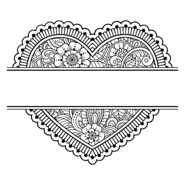 Doğu geleneğinde çerçeve. Kınalı dövmeler, defter, tabut, dergi, kartpostal ve klasör için dekoratif desenler. Mehndi tarzında Çiçek Kalbi.