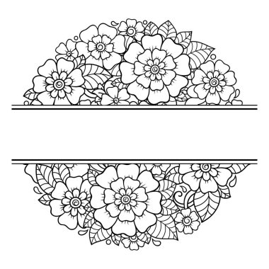 Doğu geleneğinde çerçeve. Kınalı dövmeler, defter, tabut, dergi, kartpostal ve klasör için dekoratif desenler. Mehndi tarzında çiçek mandala.