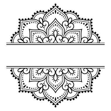 Doğu geleneğinde çerçeve. Kınalı dövmeler, defter, tabut, dergi, kartpostal ve klasör için dekoratif desenler. Mehndi tarzında çiçek mandala.