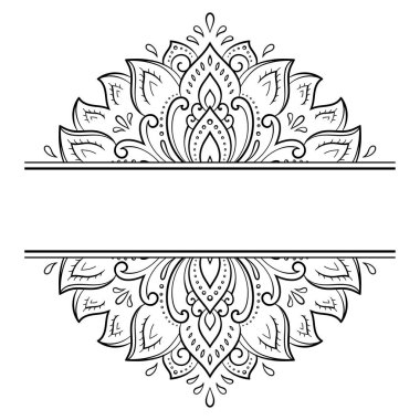 Doğu geleneğinde çerçeve. Kınalı dövmeler, defter, tabut, dergi, kartpostal ve klasör için dekoratif desenler. Mehndi tarzında çiçek mandala.