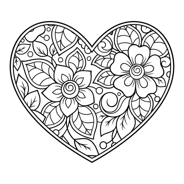 Квітковий Візерунок Мегнді Формі Серця Малювання Генни Татуювання Прикраси Етнічному — стоковий вектор