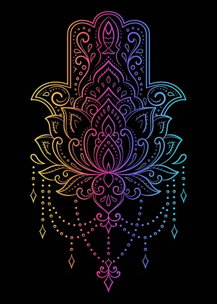 Colorido Hamsa Símbolo Dibujado Mano Con Flor Patrón Decorativo Estilo — Archivo Imágenes Vectoriales