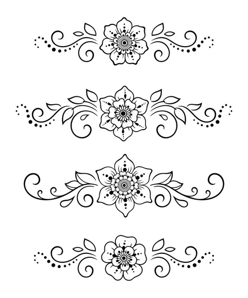 Conjunto Patrón Flores Mehndi Para Dibujo Tatuaje Henna Decoración Estilo — Archivo Imágenes Vectoriales