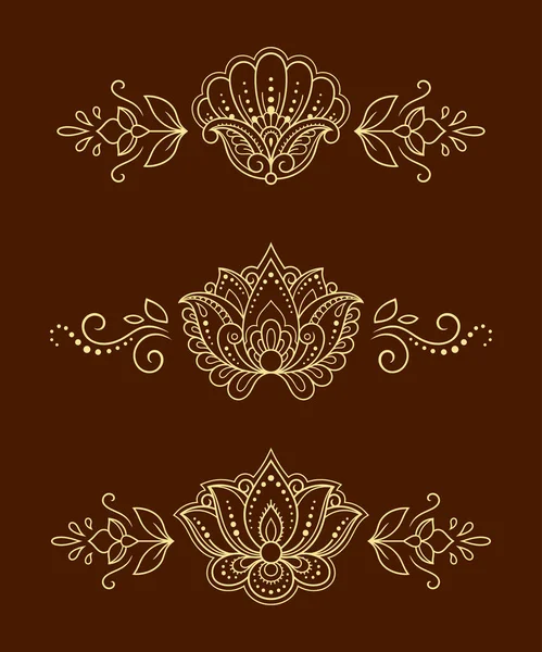 Conjunto Padrão Flor Mehndi Para Desenho Tatuagem Henna Decoração Estilo — Vetor de Stock