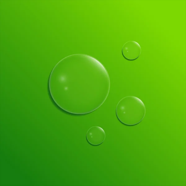 Vector water drops in the green background. — Stock Vector