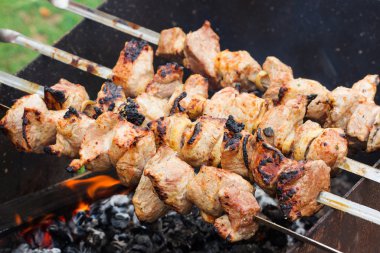 kahverengi oluncaya kadar şiş üzerinde ızgara taze et