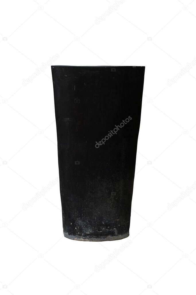 Background and textured of pot is made of cement. Paint with dark brown. The shape resembles a tall glass. on isolated white background with clipping path.