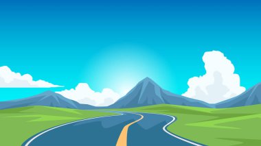 Göz alabildiğine uzanan dolambaçlı yolları olan şık bir manzara. Yumuşak beyaz bulutlar yemyeşil tepelerin üzerindeki parlak mavi gökyüzünü süsler. Güneş ışıl ışıl parlıyor. Bir şey için yukarıdaki boşluk.