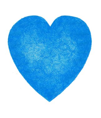 Elle yaratılan kalbin grafiksel görüntüsü. Düz olmayan mavi yumurtadan çıkan, dokulu yüzeyi olan aşk ve tutkunun sembolü. Kalbin ortası daha hafiftir. Kenarlara doğru eğil. Mürekkep kalem çizimi.