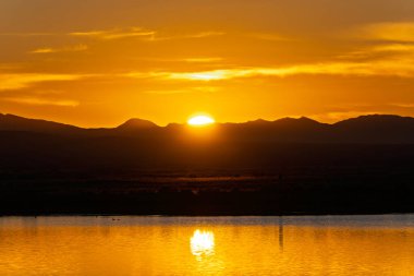 Güney AZ 'deki Wilcox Arizona yaban hayatı göleti üzerinde gün doğumu