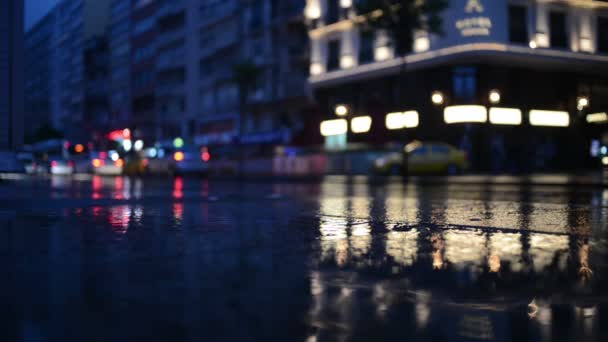 Night street after rain in Istanbul — Stock Video