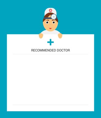 Doctor otolaryngologist holds the Notepad sheet. The advice of a doctor. A doctors prescription. Modern flat design clipart