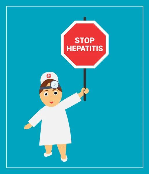 Врач держит плакат с надписью "Остановить гепатит" — стоковый вектор