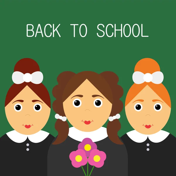 Возвращайся в школу. Школьные девочки счастливы. Плакат . — стоковый вектор