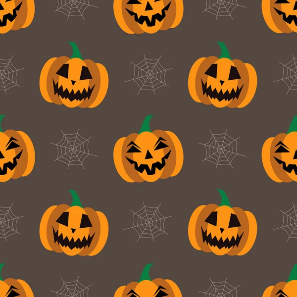 Naadloze achtergrond voor Halloween met pompoenen en web. Vectorillustratie in moderne platte ontwerp. — Stockvector