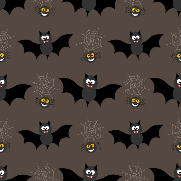Naadloze achtergrond voor Halloween met vleermuizen en web. Vectorillustratie in moderne platte ontwerp. — Stockvector