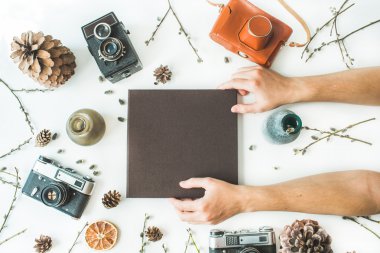 siyah düğün veya aile fotoğraf albümü