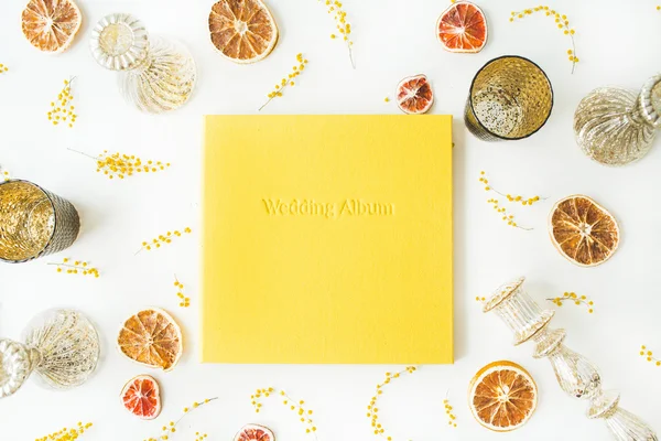 Yellow wedding or family photo album Stock Photo