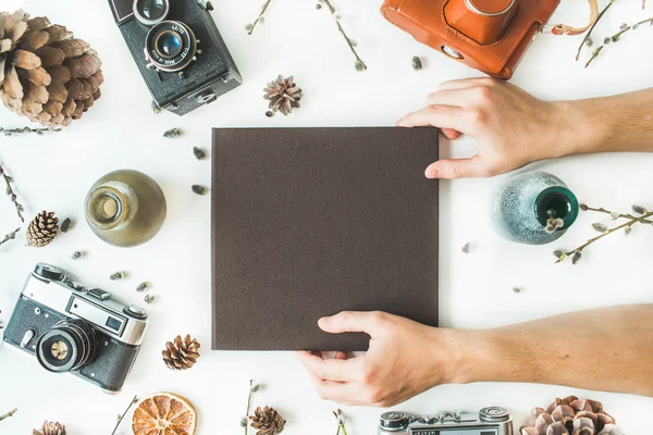 Black wedding or family photo album Stock Photo