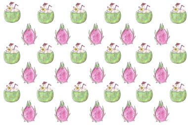 Hindistan cevizi kokteyl ve pembe pitaya desen