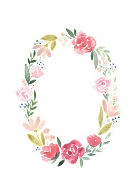 Çiçek çelenk suluboya ile boyalı  