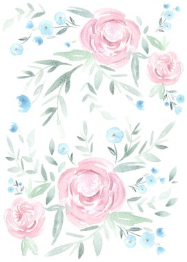 Pembe Gül desen suluboya ile boyalı  