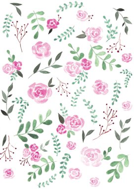 Pembe güller ve yeşil yaprakları desen  