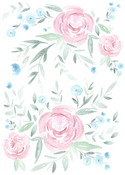 Różowy wzór róży malowane akwarela — Zdjęcie stockowe