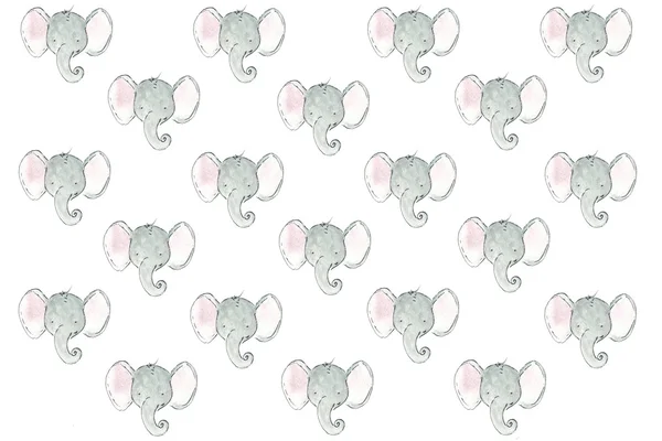 Ελέφαντες μοτίβο ζωγραφισμένα με ακουαρέλα — Φωτογραφία Αρχείου