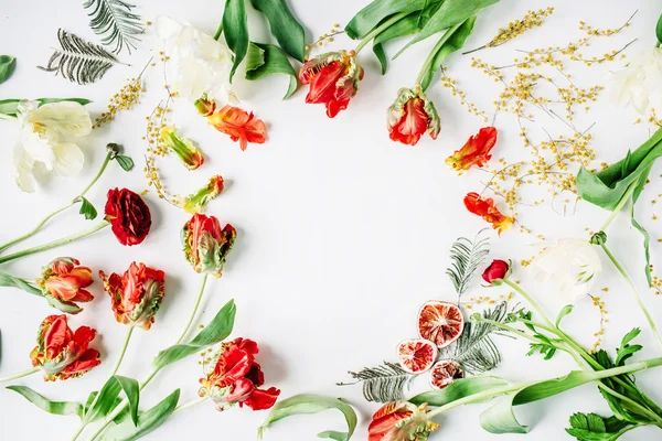 wreath frame with red and white roses