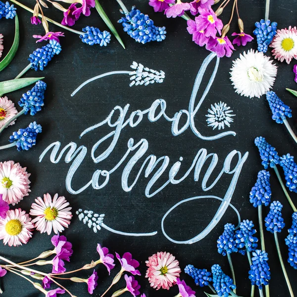 Words "good morning" written with chalk — Stock Photo, Image