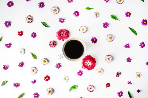 Xícara de café e flor broto padrão — Fotografia de Stock
