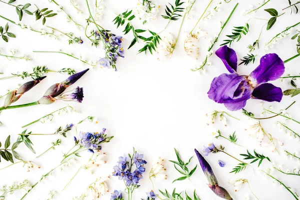 Floral frame met paarse iris bloemen — Stockfoto