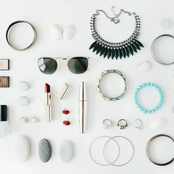 Mujer verano accesorios collage — Foto de Stock
