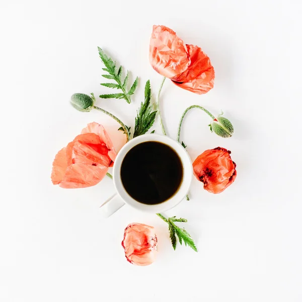 Tazza di caffè e papaveri — Foto Stock