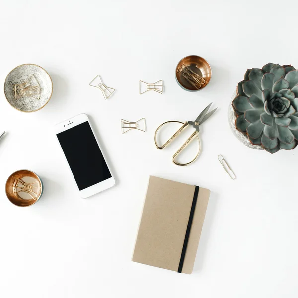 Feminine desk workspace — Stock Photo, Image