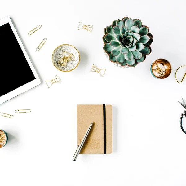 Espaço de trabalho feminino secretária — Fotografia de Stock