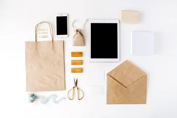 Desk workspace with tablet — Stock Photo, Image