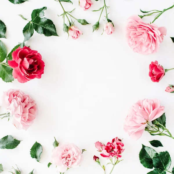 Padrão de grinalda quadro redondo com rosas — Fotografia de Stock