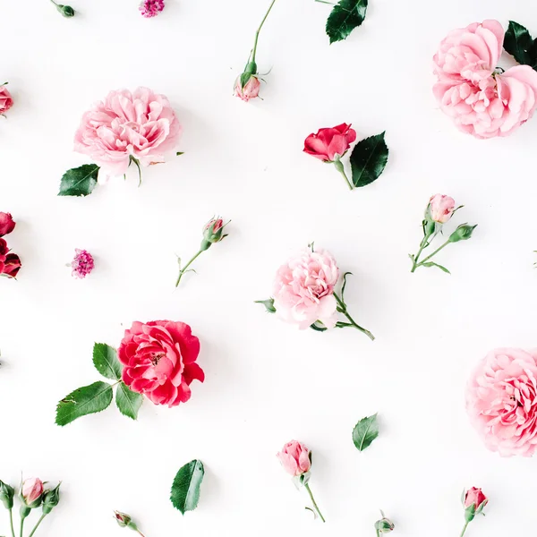 Rosen, Kamillen und grüne Blätter — Stockfoto