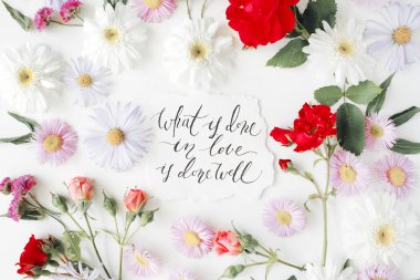  Hat sanatı tarzı kağıt üzerinde kırmızı gül chamomiles ile 