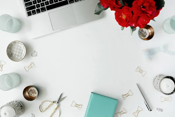 Flat lay, top view office table desk. — Stock Photo, Image