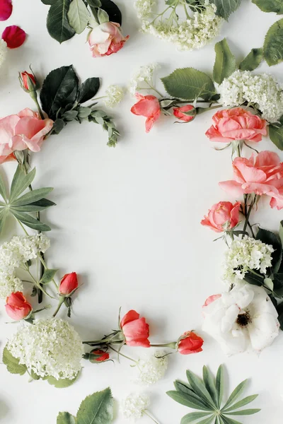 Marco plano con rosas rosadas y blancas — Foto de Stock