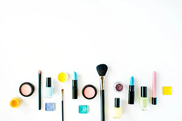 Flat lay female cosmetics collage — Stock Photo, Image