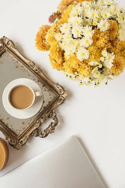 Blog Estilo Vida Conceito Mídia Social Flatlay Feminino Espaço Trabalho — Fotografia de Stock