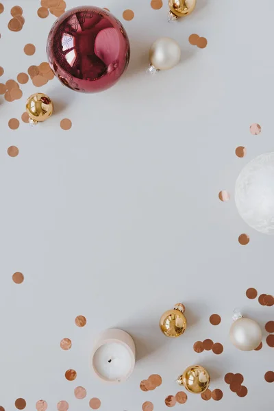 Marco Blanco Con Espacio Copia Maqueta Hecha Decoraciones Navidad Adornos — Foto de Stock