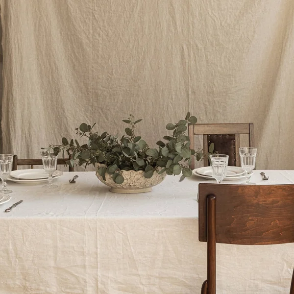 Moderno Design Della Sala Pranzo Interna Con Decorazioni Stile Bohemien — Foto Stock