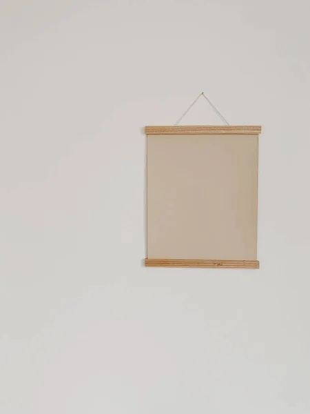 Mínima Maqueta Espacio Para Copias Marco Madera Beige Pared Blanca — Foto de Stock