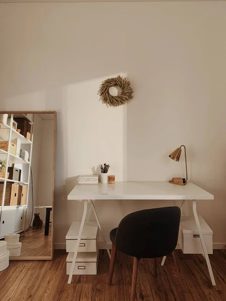 Concept Moderne Design Intérieur Minimal Lumineux Espace Travail Scandinave Bureau — Photo